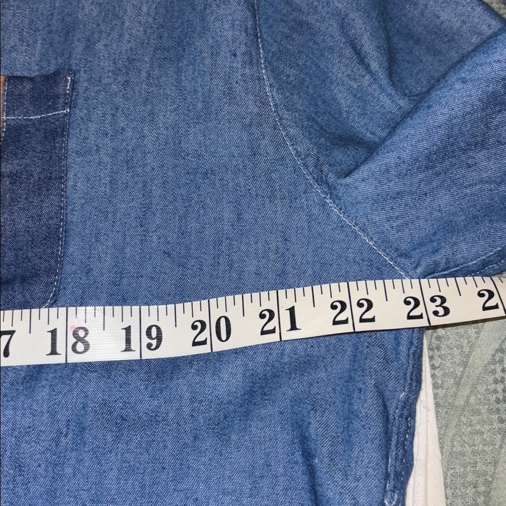 CACO STREETWEAR BLUE DENIM BUTTON DOWN WITH PLAID POCKET LIGHT WEIGHT DENIM - Picture 11 of 12